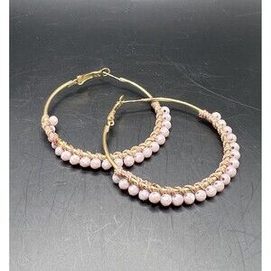 Earrings Gold Pink Hoops Western Beaded Boho Braided Hinge Back